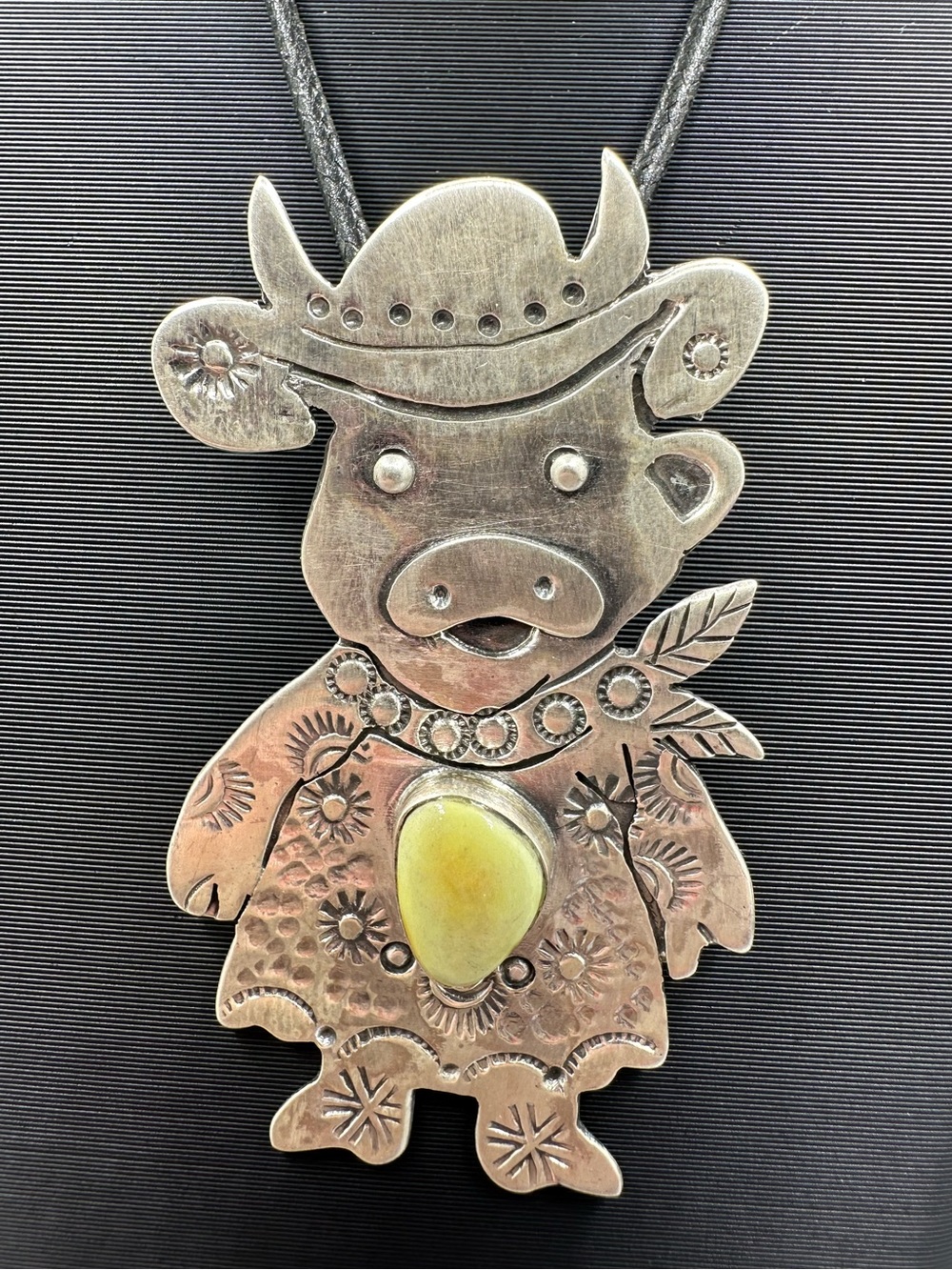 🐮 Palomino Turquoise Sterling Silver 925 Cow Bull Shepherd Hook Western Pendant